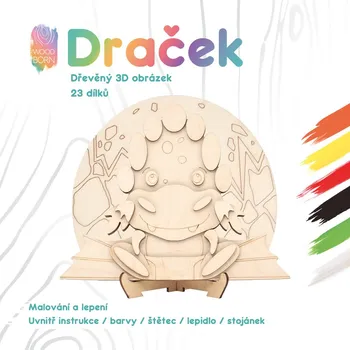 Dřevěná hračka Dráček - Dřevěná 3D omalovánka