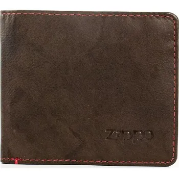 Zapalovač Zippo Herren-Geldbeutel Leder quer Mocca rote Steppnaht