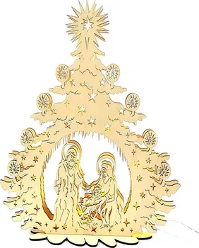 Betlém Amadea Dřevěný svítící vánoční strom s betlémem 46 x 36x 10 cm
