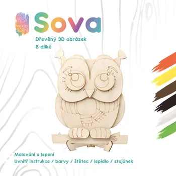 Dřevěná hračka Sova - Dřevěná 3D omalovánka