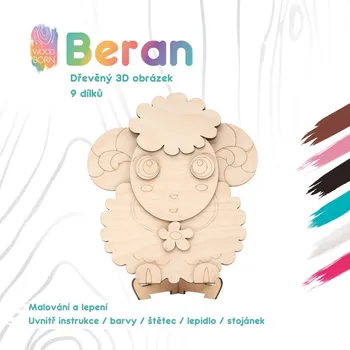 Dřevěná hračka Beran - Dřevěná 3D omalovánka