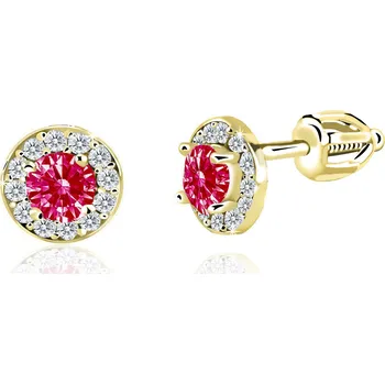 Náušnice Emmy’s | Dívčí náušnice kulaté | EM 32039 | ze žlutého zlata s kamínky červenými uprostřed a bílými okolo| zapínání balónek