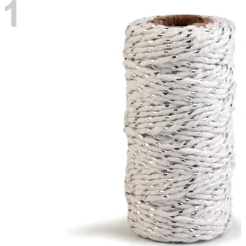 Stuha Bavlněný provázek s lurexem - bílo-stříbrný