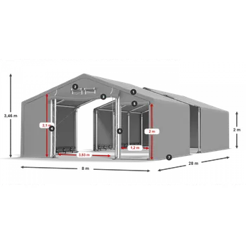 Zahradní stan Skladový stan celoroční 8x28x2m nehořlavá plachta PVC 600g/m2 konstrukce ZIMA PLUS