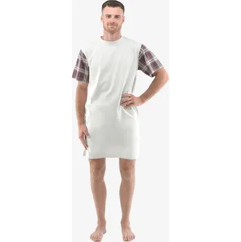 Pánská noční košile GINA pánské košile noční pánská krátký rukáv, šité, s potiskem Pyžama 2022 79146P sv. šedá hypermangan XL