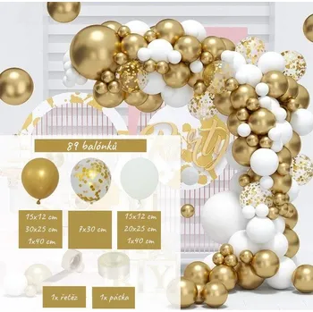 Balónek Nafukovací balónky v bílé a zlaté barvě - Luxusní Girlanda