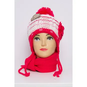 Čepice Dívčí čepice se šálou K55 amarantová