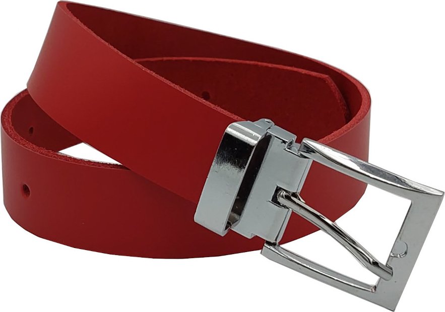 opaskujse Dětský kožený opasek, červená kůže, lesklá spona, pochromovaná Délka opasku: 50 cm