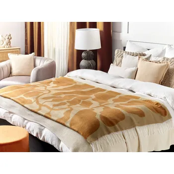 deka Deka béžová oranžová polyester akryl 130 x 170 cm obdélníkový tvar abstraktní vzor se střapci moderní boho styl doplňky Beliani