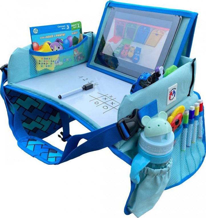 foto  Dětský multifunkční cestovní stoleček s kreslící tabulí modrý