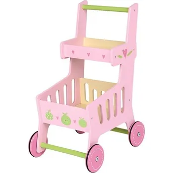 Dětské chodítko Dřevěný nákupní vozík růžový 3519