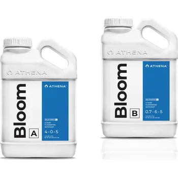 Hnojivo Athena Blended Bloom A+B 3.78 l (1 G) (Athena Bloom je jednoduchý a čistý dvousložkový přípravek určený pro fázi kvetení plodících a kvetoucích rostlin. Směs špičkových makroživin a chelátových mikroživin umožňuje dosáhnout vyšší schopnosti příjmu živin v