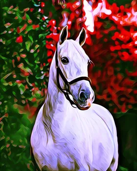 Diamantové malování Figured'Art Bílý kůň s červeným stromem bez rámu 40 x 50 cm
