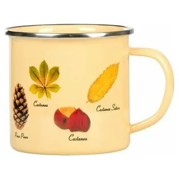 Hrnek PLECHÁČEK, smaltový, LISTY a PLODY, 13x10x9cm/0,5L, béžová (DOPRODEJ)|Esschert Design