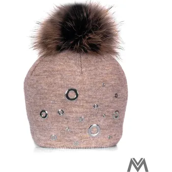 Čepice Dívčí čepice s pravou bambulí melírovaná