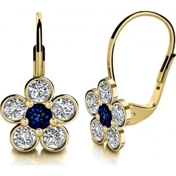 Náušnice Květinové náušnice Briony II, zlato s barevnými zirkony Materiál šperku: Žluté zlato, Barevné varianty zirkonů: Modrý zirkon