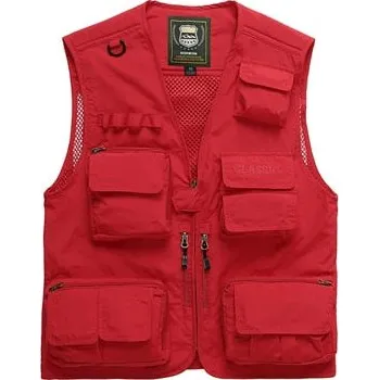 Pánská vesta Taktická pánská vesta se síťkou a kapsami Barva: Červená, Velikost: 7XL