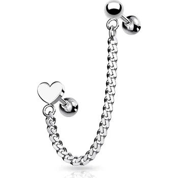 Piercing Šperky4U Cartilage piercing do ucha s řetízkem, srdce - CP1065-HT