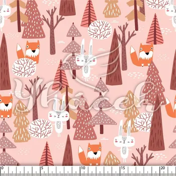 Fleece antipiling, Liška a zajíc v lese na růžové