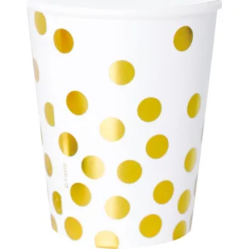 Party dekorace Papírové kelímky zlatobílé, 270 ml, 6 ks.