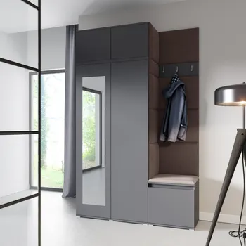 Předsíňová stěna Eka Předsíňová stěna s čalouněnými panely Trinity 20 - Grafit / Tmavá hnědá 2308