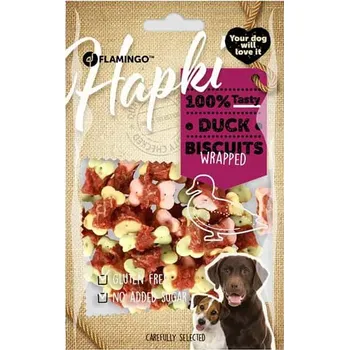 Hračka pro psa FLAMINGO Hapki Duck Wrapped Biscuits 85g