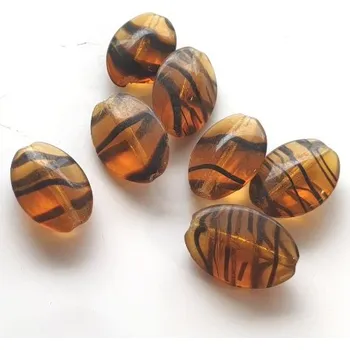 Dětské navlékací korálky Korálky skleněné (10 kusů) - ovál 17×12mm, jantar žíhaný