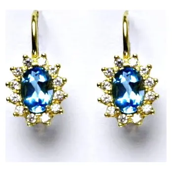 Náušnice Zlaté náušnice Kate, žluté zlato, přírodní topaz swiss, čiré zirkony, NK 1480