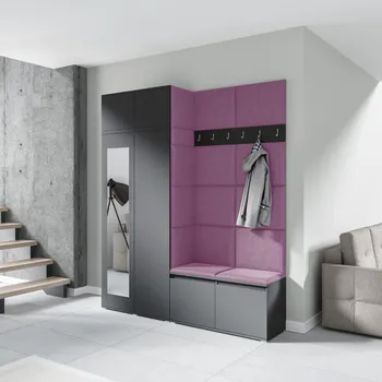 Předsíňová stěna Eka Předsíňová stěna s čalouněnými panely Trinity 19 - Grafit / Fialová 2311