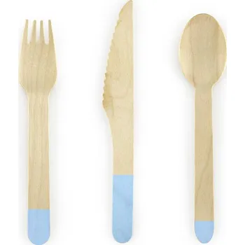 Svatební dekorace PCo Dřevěné příbory přírodní, světle modrá, 16cm 18ks