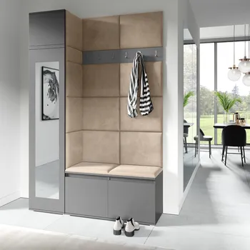 Předsíňová stěna Eka Předsíňová stěna s čalouněnými panely Trinity 22 - Grafit / Béžová 2304