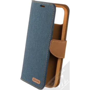 Pouzdro na mobilní telefon 1Mcz Canvas Book flipové pouzdro pro Apple iPhone 14 Plus tmavě modrá hnědá (dark blue camel)