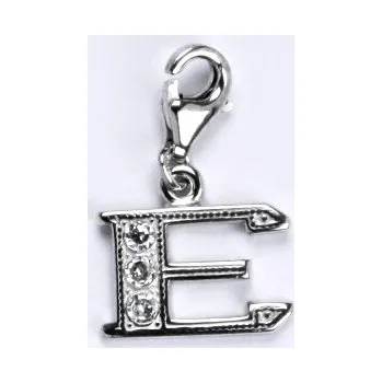 Přívěsek Stříbrný přívěsek na karabině , písmeno E - P1106 kar. (Stříbrné písmeno se zirkony s karabinou )