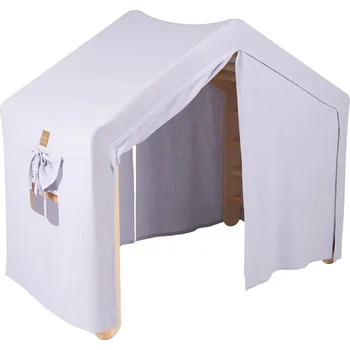 Dřevěná hračka MeowBaby Dětský dřevěný žebřík velký Pikler s domečkovým potahem: přírodní, potah šedomodrý