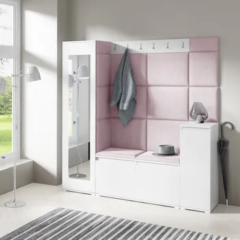 Předsíňová stěna Eka Předsíňová stěna s čalouněnými panely Trinity 28 - Bílá / Světlá růžová 2319