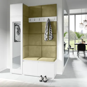 Předsíňová stěna Eka Předsíňová stěna s čalouněnými panely Trinity 22 - Bílá / Zelená 2327