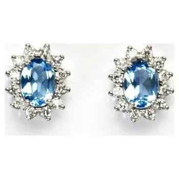 Náušnice Zlaté náušnice Kate, bílé zlato, přírodní topaz swiss, čiré zirkony, NŠ 1480