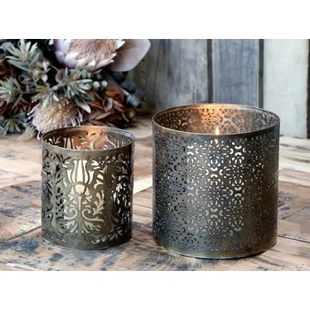 Svícen 2ks bronzový antik svícen na širokou svíčku Nancy - Ø 15*15 / Ø 12*12cm