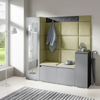 Předsíňová stěna Eka Předsíňová stěna s čalouněnými panely Trinity 28 - Grafit / Zelená 2327