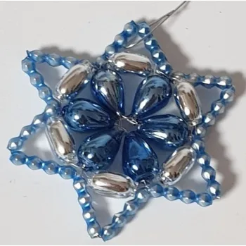 Vánoční ozdoba Vánoční hvězda "HUDEROVKA" - modrá/stříbrná (vánoční ozdoby z dutých perlí)