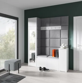 Předsíňová stěna Eka Předsíňová stěna s čalouněnými panely Trinity 29 - Bílá / Tmavá šedá 2315