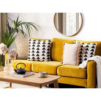 Dekorativní polštářek Sada 2 polštářů béžové a černé bavlna 45 x 45 cm trojúhelníkový geometrický vzor ručně vyráběný snímatelný potah s výplní Beliani