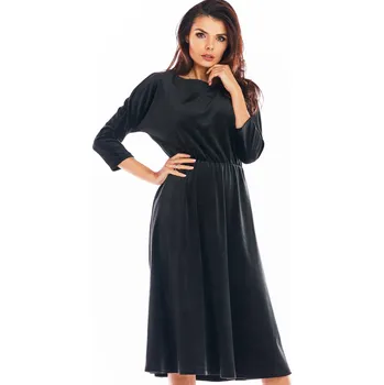 Dámské šaty Šaty midi s 3/4 rukávem, z příjemného sametu A407 Barva: Černá, Velikost: S