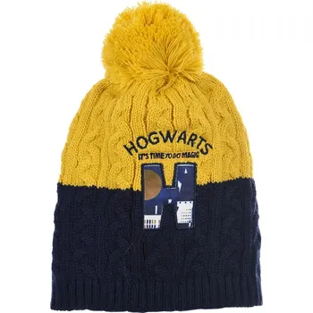 Harry Potter Čepice s bambulí - žlutá/tm. modrá Velikost: 54
