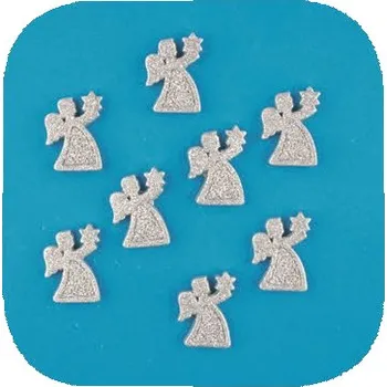 Vánoce Andílek stříbrný akryl s glitry 3 cm, 8 ks v krabičce 3027