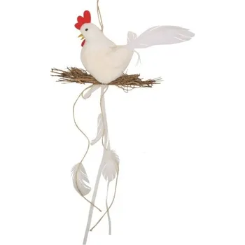 Velikonoční dekorace Anděl Slepička plyšová s hnízdem 25 cm na zavěšení smetanová