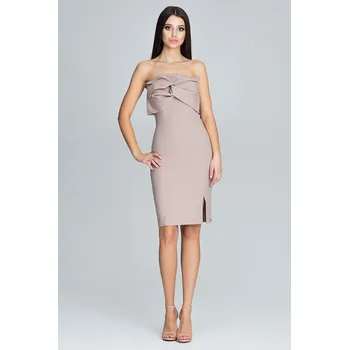 Dámské šaty Vypasované strečové šaty s odhalenými rameny M571 FIGL Barva: Béžová, Velikost: M