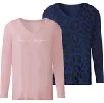 esmara® Dámské triko s dlouhými rukávy, 2 kusy (modrá/růžová, S(36/38))