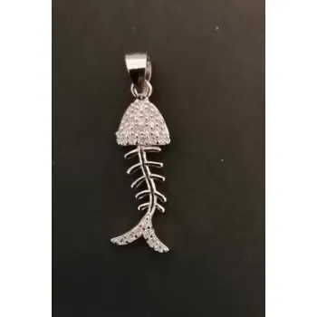 Přívěsek Kostra ryby - zdobená mikrosettingem - přívěsek ze stříbra