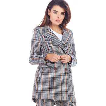 Dámské sako Kostkované sako volného střihu s rovnými rukávy A364 Barva: Tmavě Modrá, Velikost: S/M